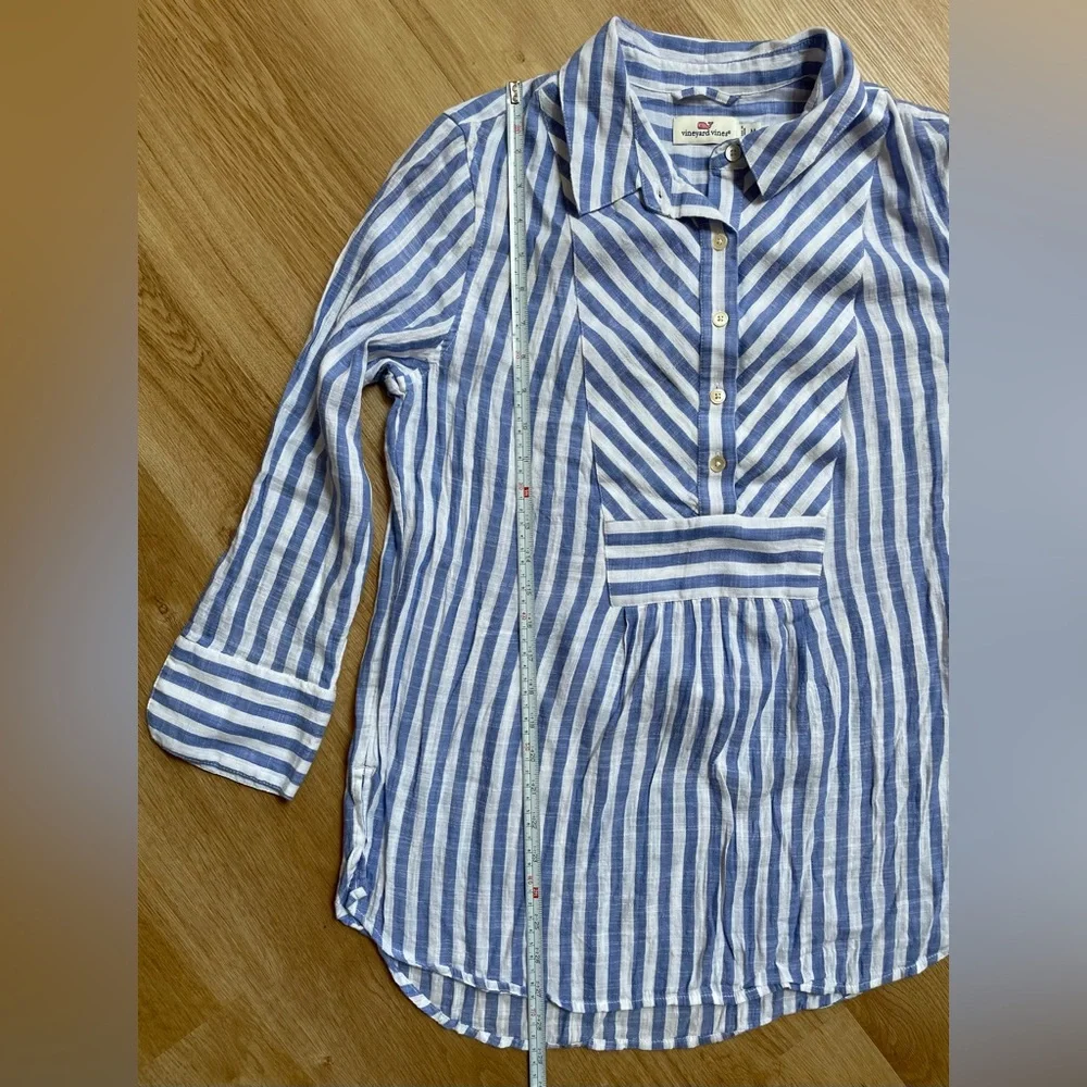 Vineyard Vines blue white striped blouse 3/4 sleeve tunic top preppy medium - Picture 8 of 8